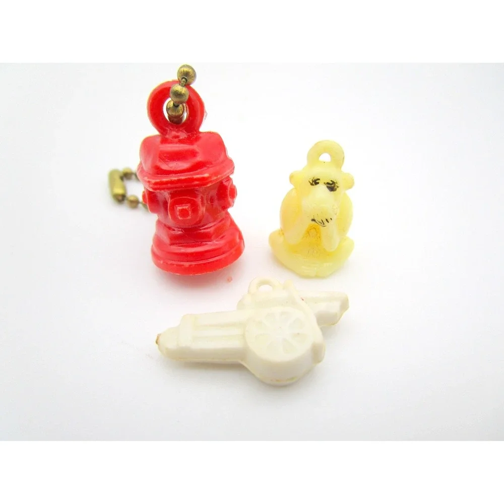 Cracker Jack Prize 3 Vintage Gumball Charms Fire Hydrant No Speak Monkey Cannon